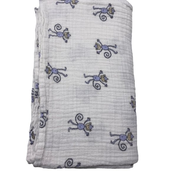 Aden Anais Baby Swaddle Blankets Muslin Green Birds Purple Monkeys Cotton Light - Picture 3 of 4